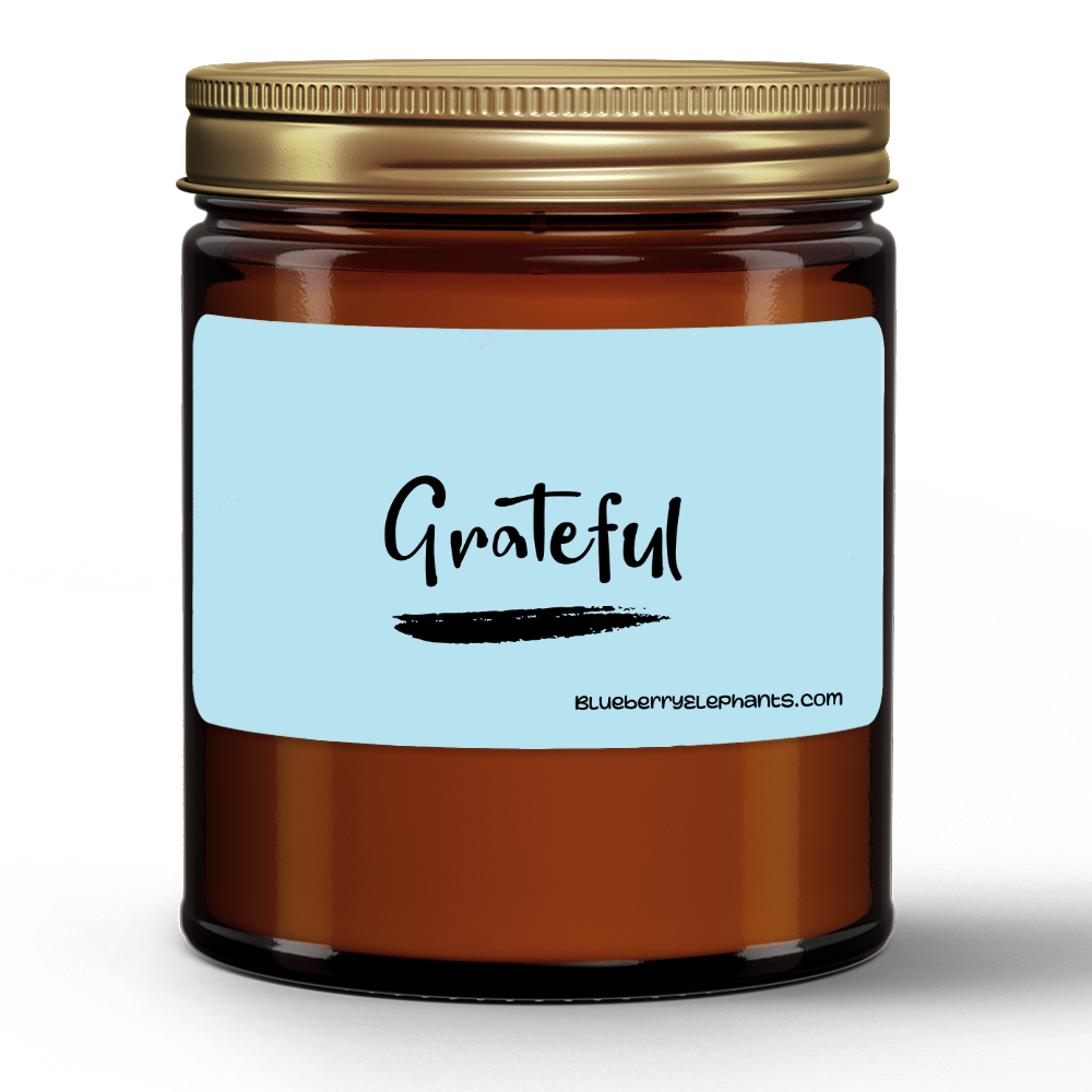 Grateful Motivational Natural Wax Candle in Amber Jar (9oz)