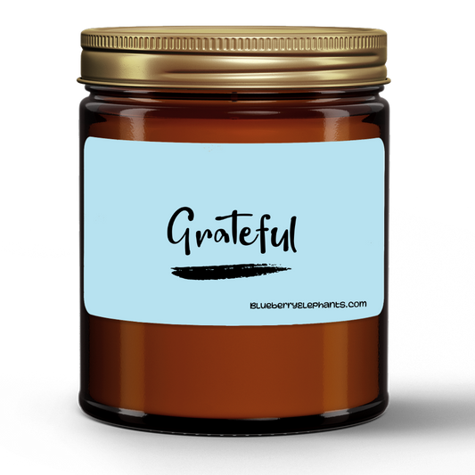 Grateful Motivational Natural Wax Candle in Amber Jar (9oz)