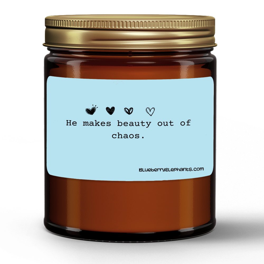 Beauty From Chaos Motivational Natural Wax Candle in Amber Jar (9oz)