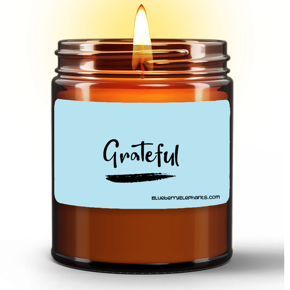 Grateful Motivational Natural Wax Candle in Amber Jar (9oz)